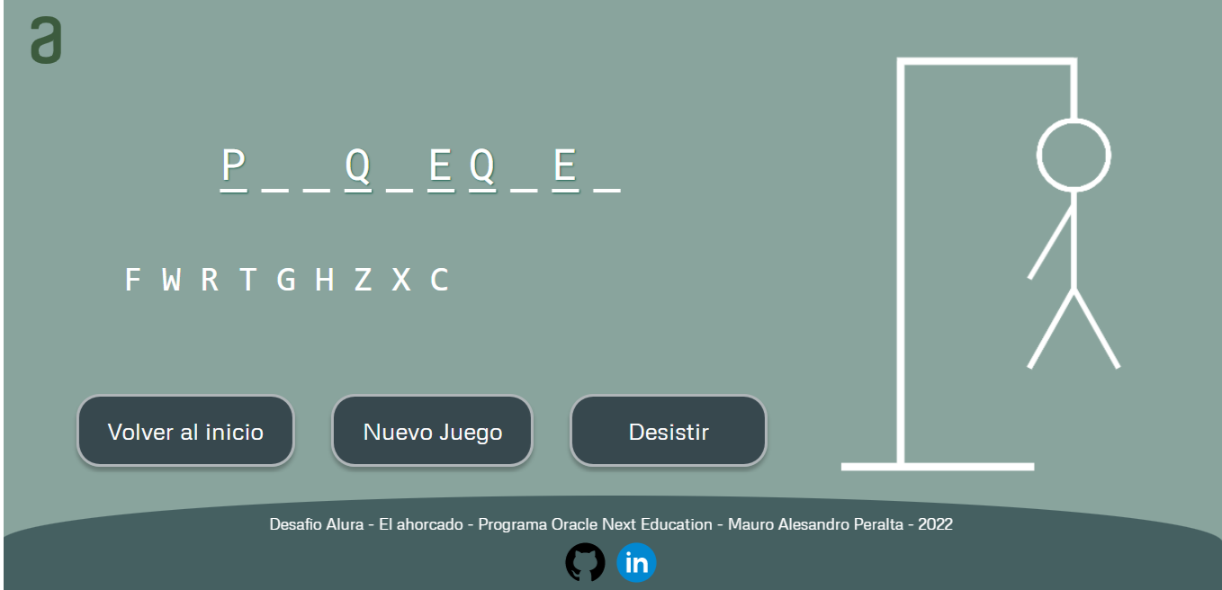 Imagen demostrativa del juego "El ahorcado" funcionando
